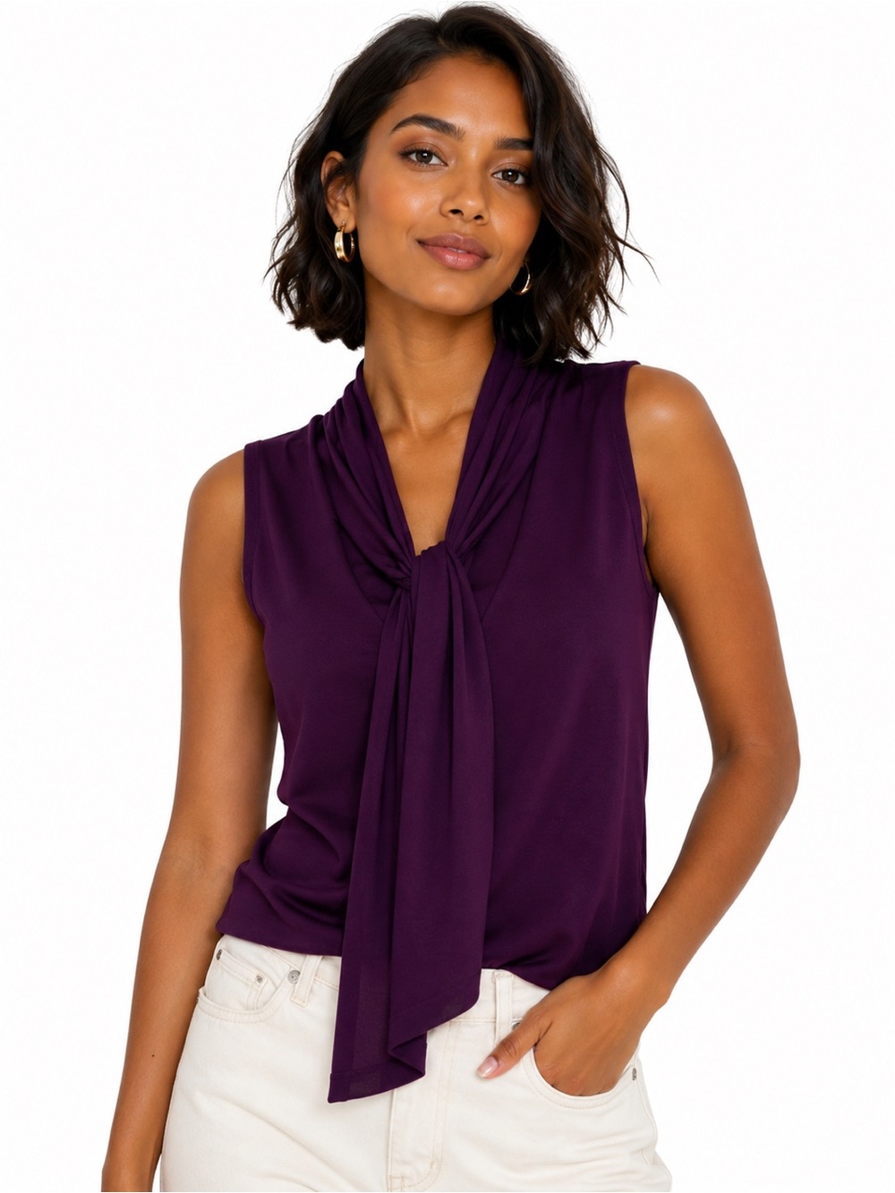 Holt Renfrew Studio Purple Sleeveless Tie-Neck Top (Size M)